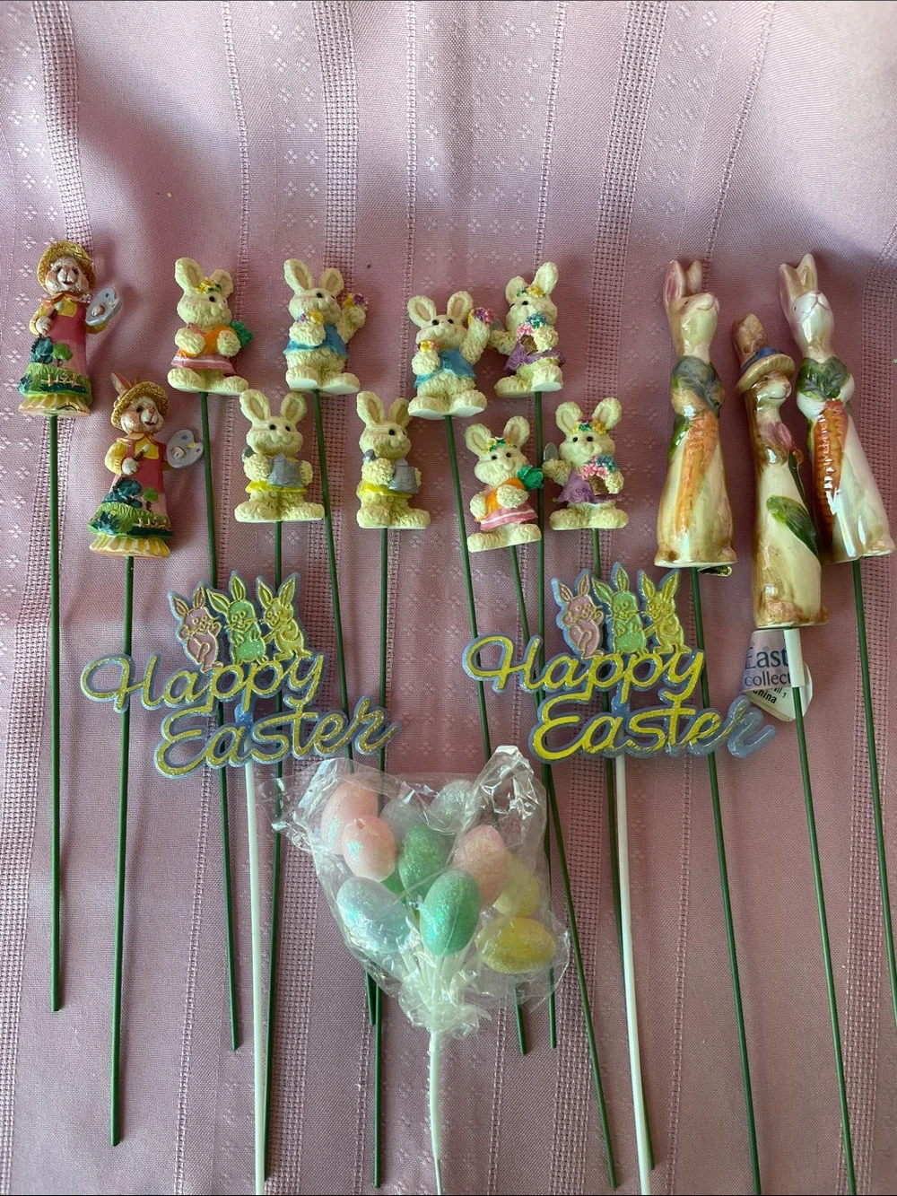 Hobby Lobby Pastel Bunny & 'Happy Easter' Garden Picks